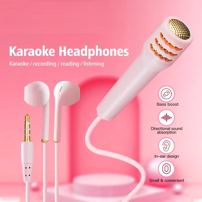 pink small wired earbuds