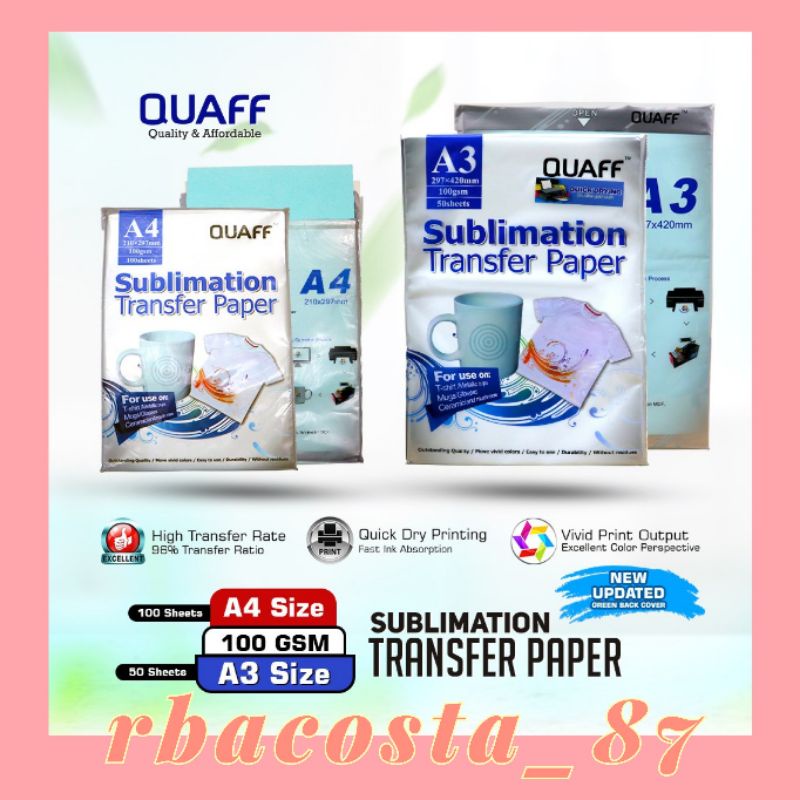QUAFF sublimation transfer paper A4/A3 Quick dry 100gsm 100sheet /A3