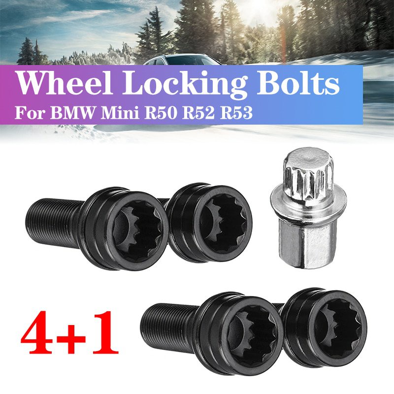 4 Bolts + 1 Key Black M14 x 1.25 Wheel Locking Bolts Lug Nut Black ...