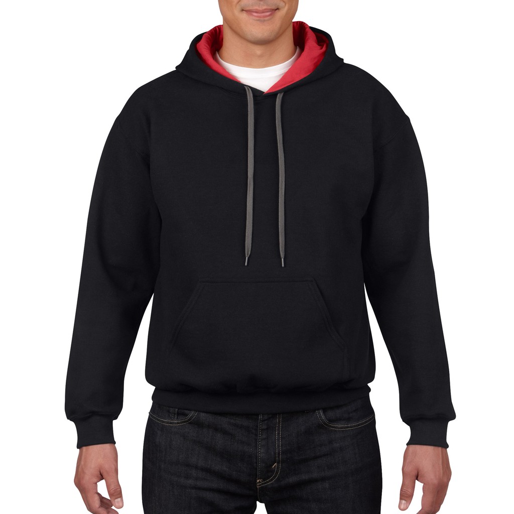 Gildan Adult Contrast Hooded Sweatshirt Black Red Shopee Philippines