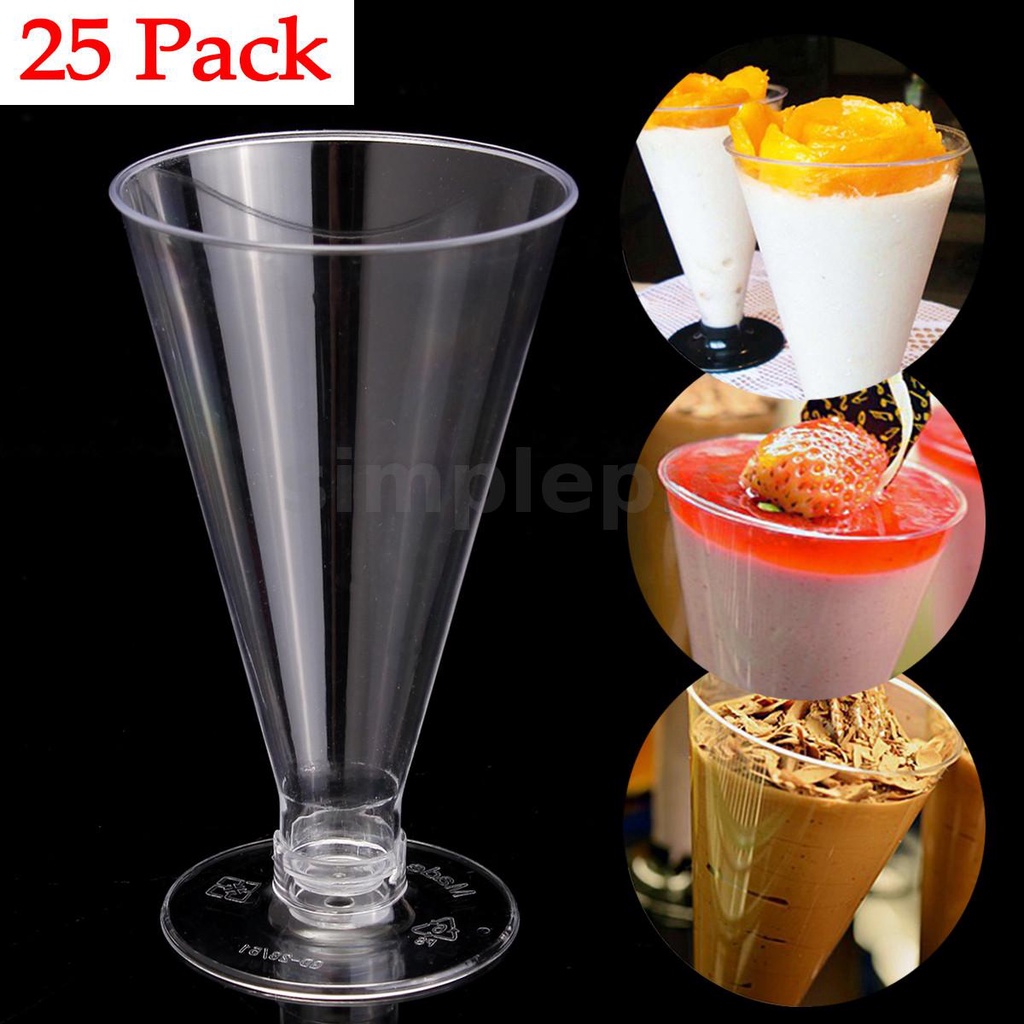 25PCS Jelly Cup Mousse Cake Dessert Cups Canape Dishes Clear Plastic