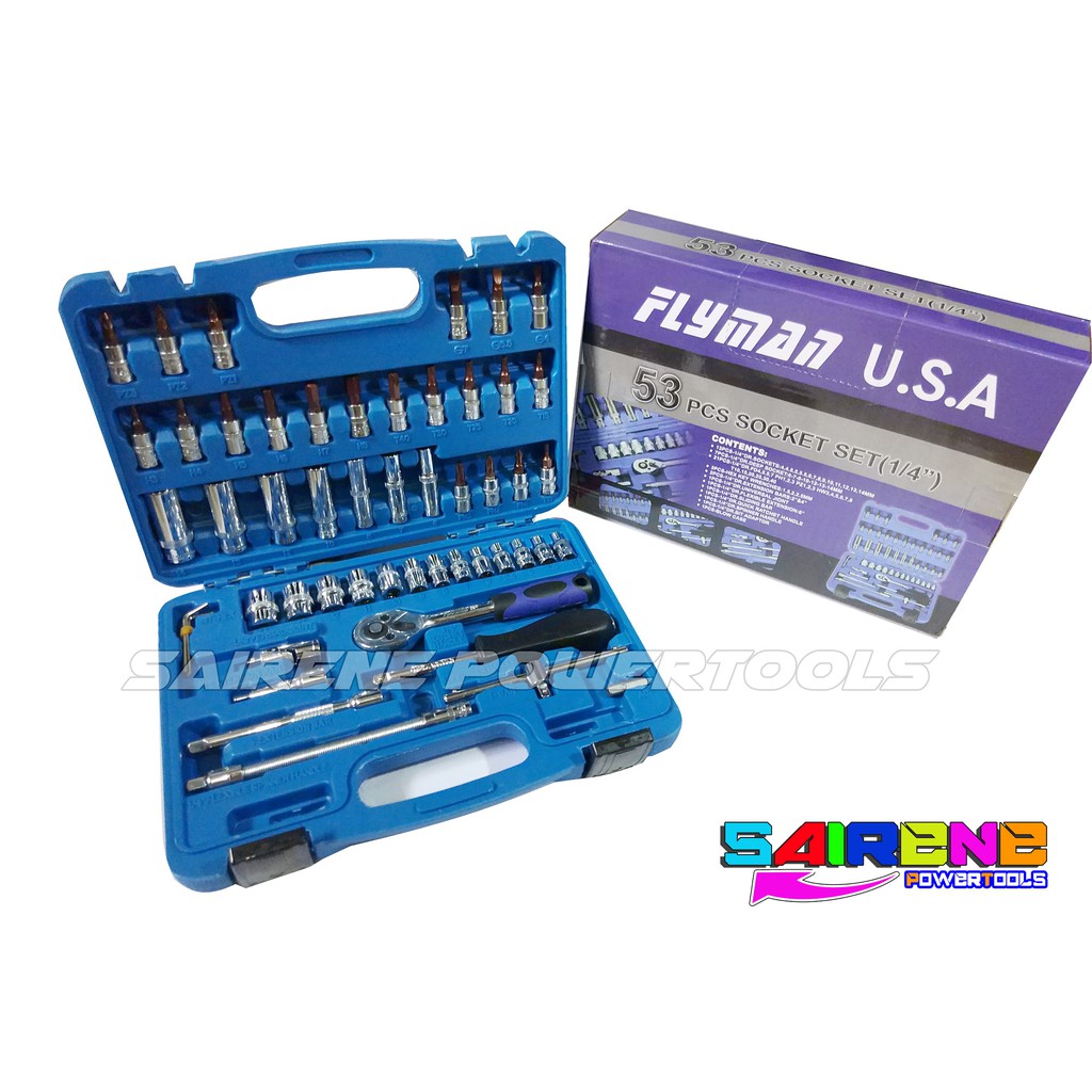 MECHANIC TOOLS 53pcs 1/4 Dr. Socket Set FLYMAN USA | Shopee Philippines
