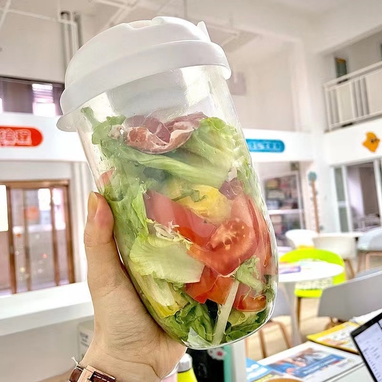 Portable Fruit and Vegetable Salad Cup Container with Fork and Salad  Dressing Holder, Fresh Salad to Go Container Set, Use This Bowl for Picnic,  Lunch to Go, Made with Plastic Bottle, Eat