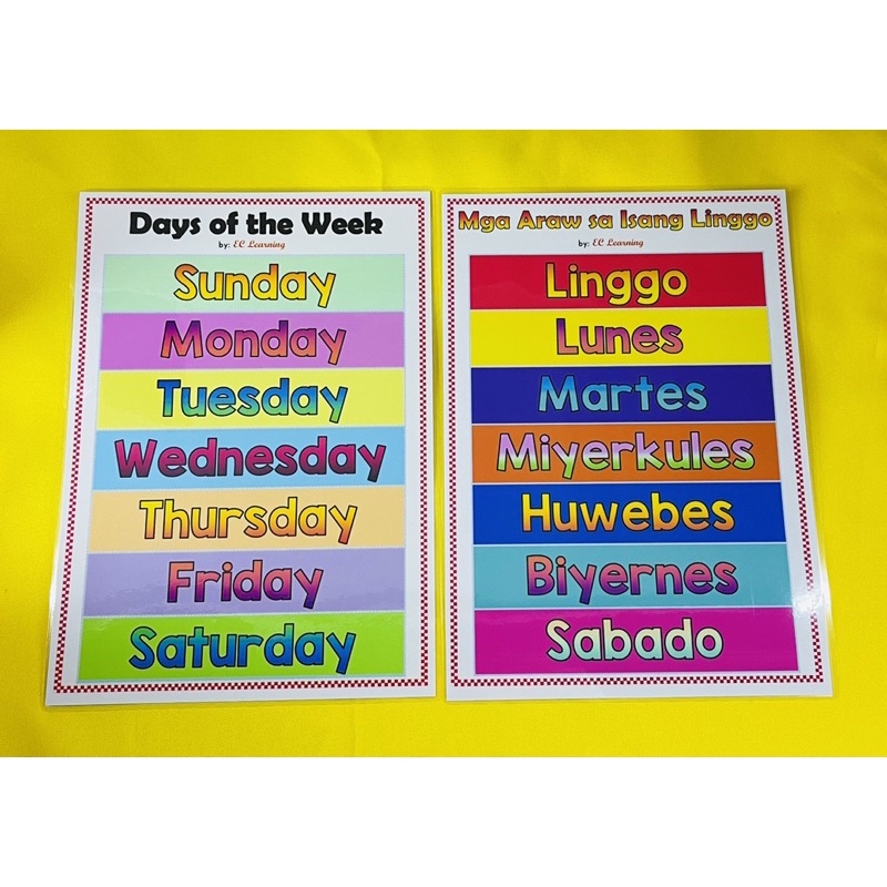 Mga Araw Sa Isang Linggo Filipino Tagalog Laminated Chart A Size Sexiz Pix 0467