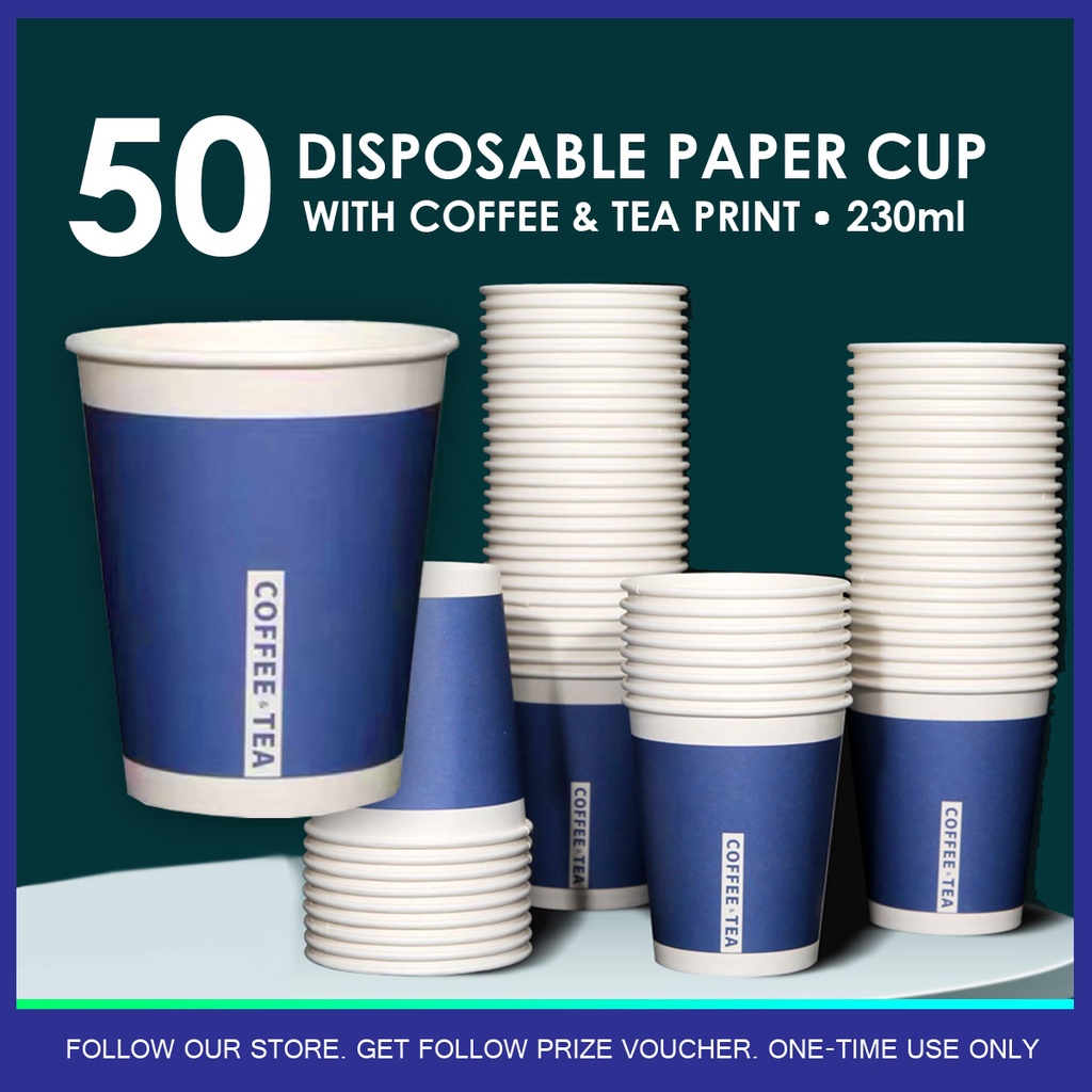 50pcs. Disposable Paper Cup 250ml Blue Paper Cup w/ Coffee and Tea