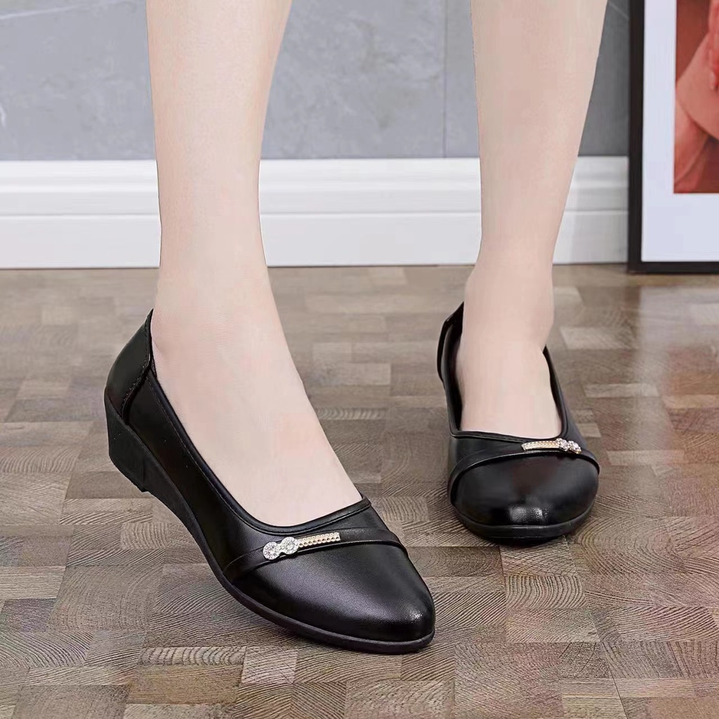 【HHS】 VOFOX Black Shoes For Women Leather Korean Fashionable office ...