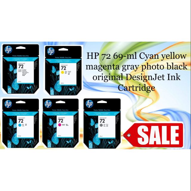 HP ink 72 (69ml.) (Gray), (Cyan), (Yellow), (Magenta), (Photo black ...