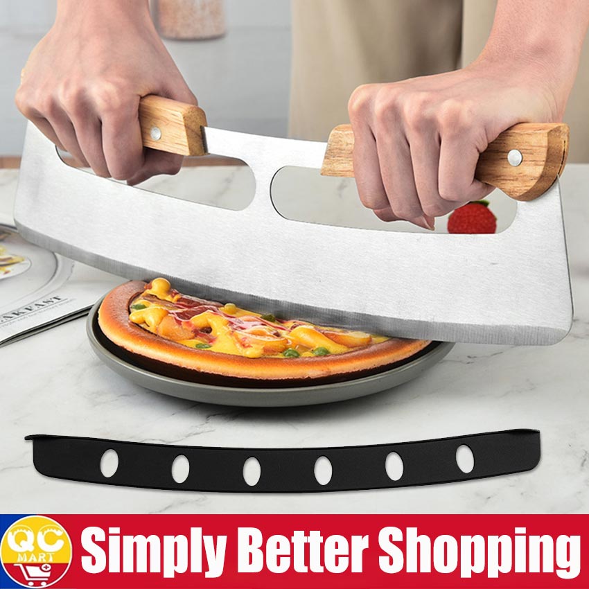 Kitchen Pizza Curved Cutter Double Handle Pizza Cutter Slicer Knife ...