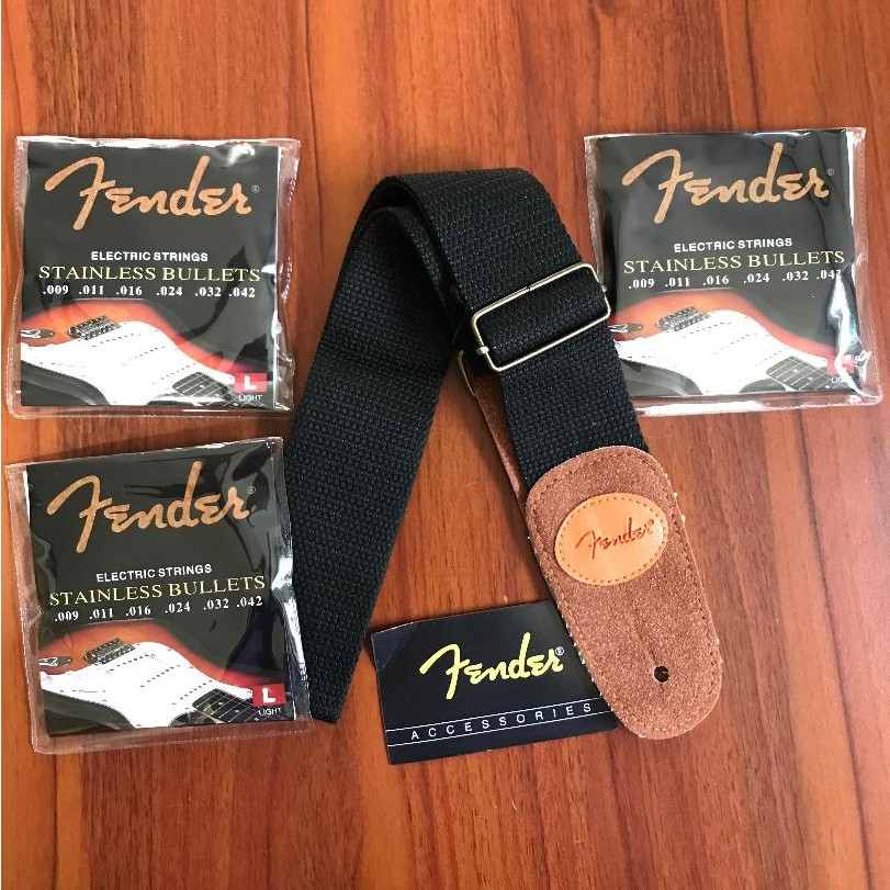 Fender Electric Strings Stainless ( Set of 3 ) With Free Strap ...