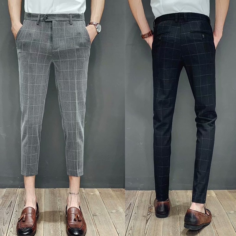 28 34 COD Mr. Fat Large size plaid pants male black trousers Slim feet nude formal business formal trousers teenager students straight casual pants men Shopee Philippines