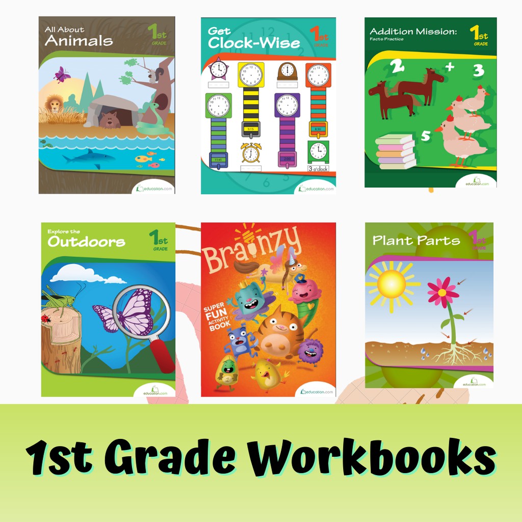 200 pages 1st Grade Workbooks BUNDLE (6 topics, 2 binds) free topic ...