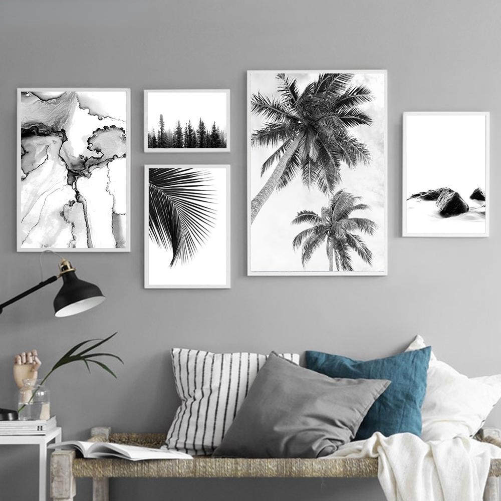 NUOMEGE Black White Wall Art Canvas Painting Minimalistic Plant ...