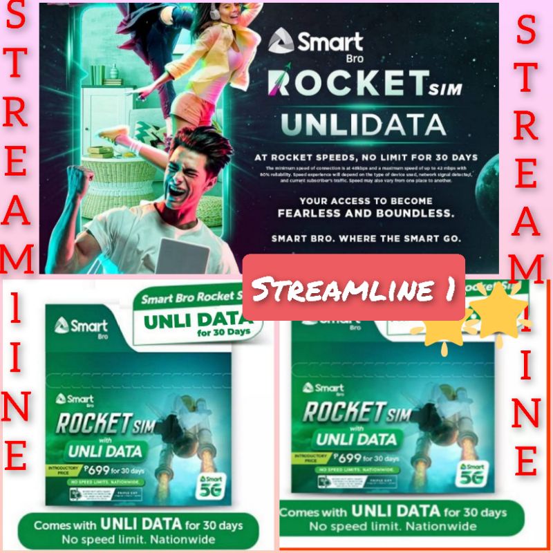 ROCKET SIM smart bro with UNLIMiTED Data 30Days | Shopee Philippines