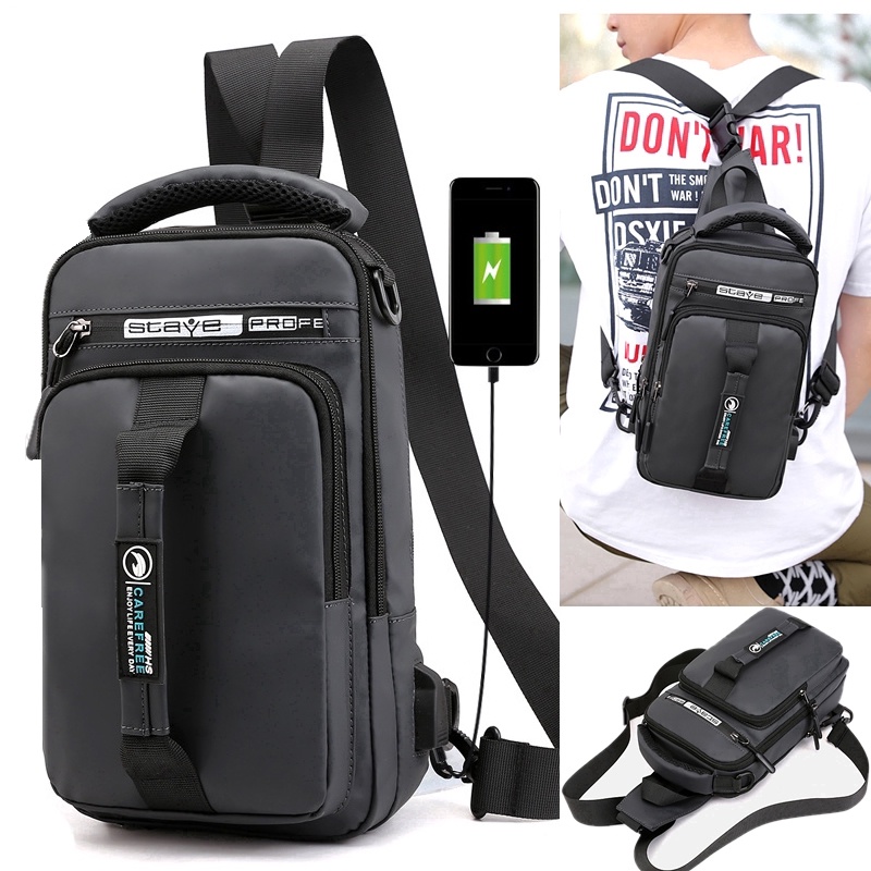 USB Charging Chest Bag Men Anti-theft Sling Shoulder Bag Waterproof ...