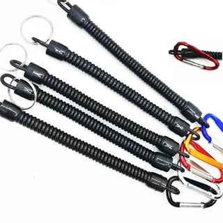 3.0mm Black Spiral Coil Safety Fishing Lanyard with 2 Carabiners