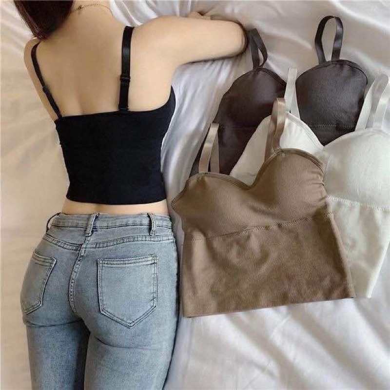 Korean Style Rib Knit Sando Crop Top Smocked Back bralette Padded