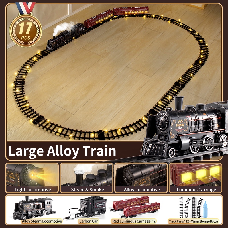 Electric Steam Spray Train Track Set Simulated Retro Alloy Locomotive ...