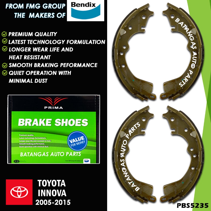 BRAKE SHOE TOYOTA INNOVA 2005-2015 PRIMA BENDIX 1SET 4PCS | Shopee ...