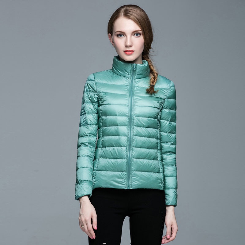 Women Ultra Light Hooded Down Jacket Short Winter Foldable Zipper 
