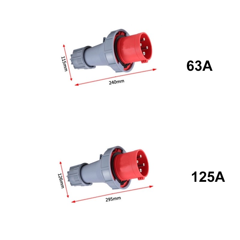 IP67 Waterproof High-Power Industrial Plug & Socket – 63A / 125A, 3-Core 4-Wire & 5-Core Connector Options, Heavy-Duty For Harsh Environments