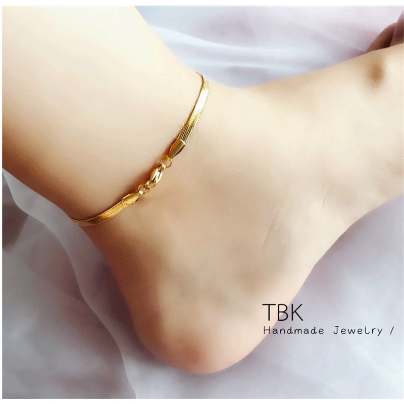TBK 18K Bangkok Gold Stainless Steel Adult Snake Chain Anklet for Women ...