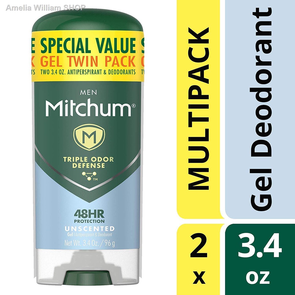Mitchum Men Gel Antiperspirant Deodorant Twin Pack, Unscented, 3.4oz