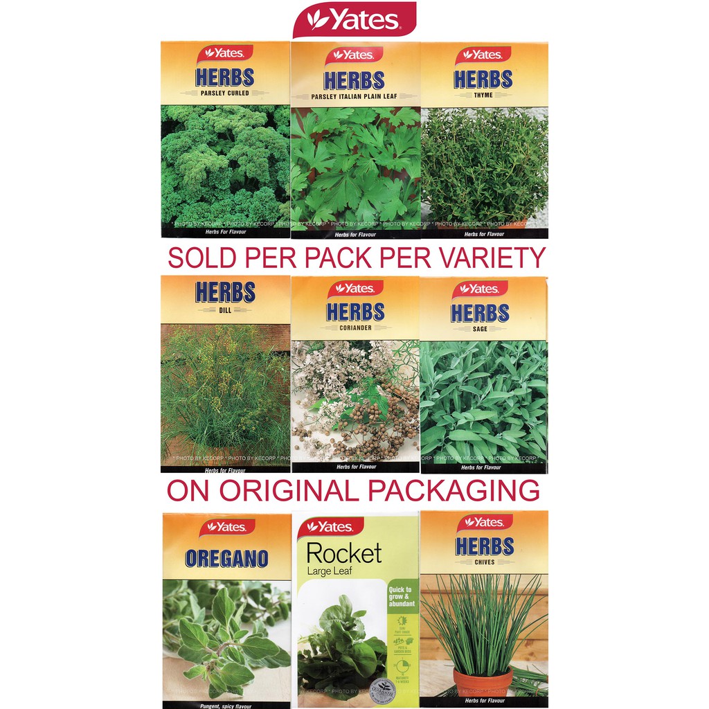 Yates Seeds Sold per Pack per Variety Parsley Chives Rocket Leaf Thyme Oregano Coriander Sage