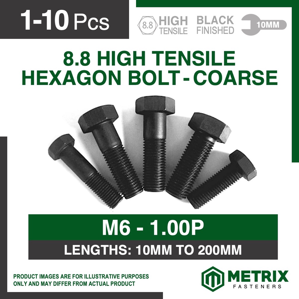 1-10pc 8.8 High Tensile Hexagon Bolt - Metric Coarse, HT Bolt M6 ( 6MM ...