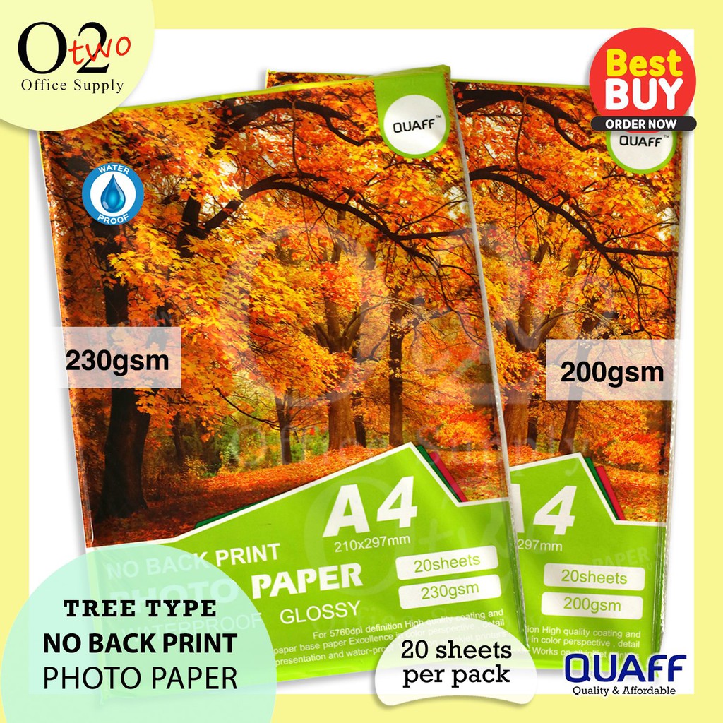 QUAFF Glossy Photo Paper A4 No Back Print 230gsm/200gsm Shopee