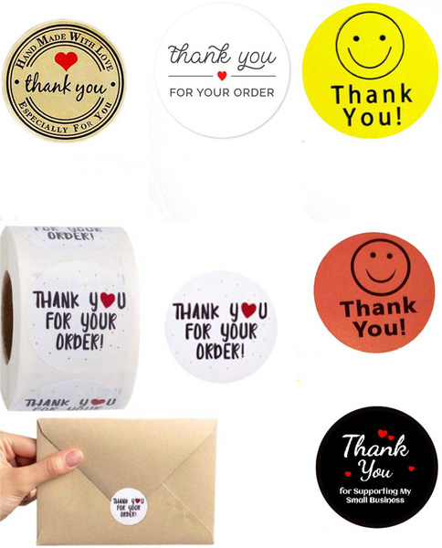 500pcs/roll Round Thank You for Your Order Heart Stickers Handmade Seal ...