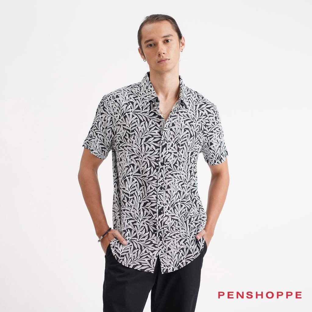 Relaxed Fit Shirt With All Over Print For Men (Black