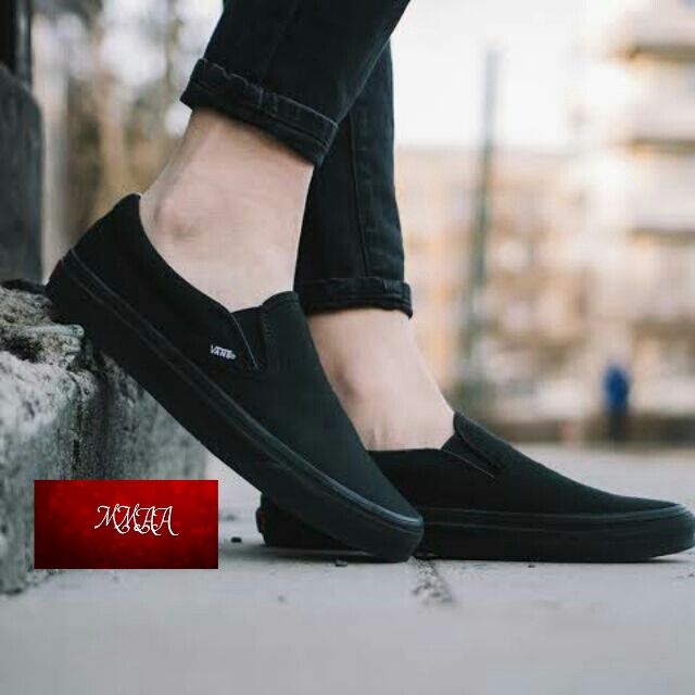 All black slip cheap on vans mens