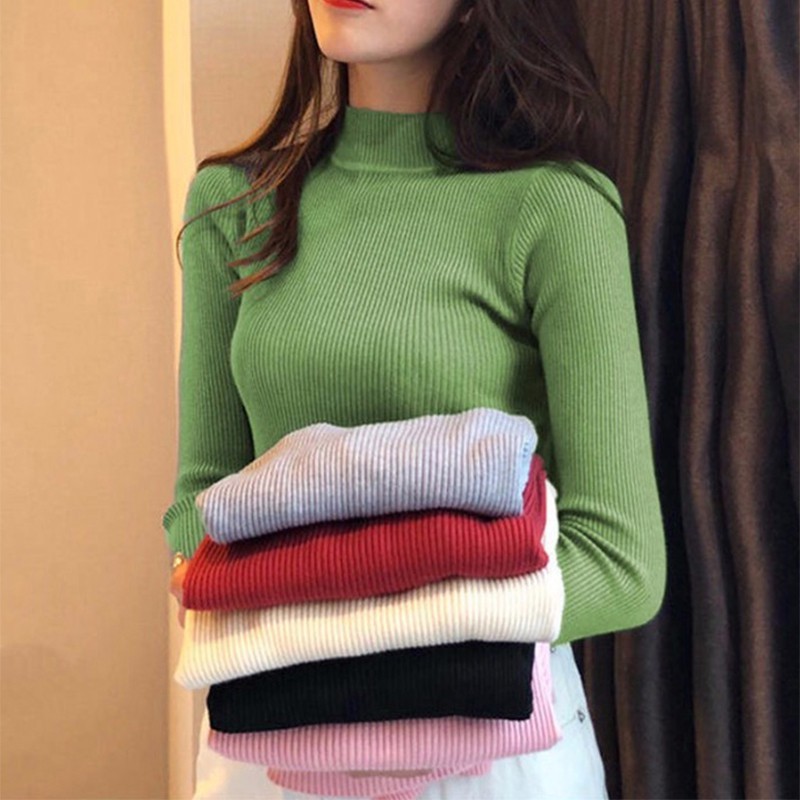 3-inch LOW collar sweater with long sleeves, stretchy and tight to keep ...
