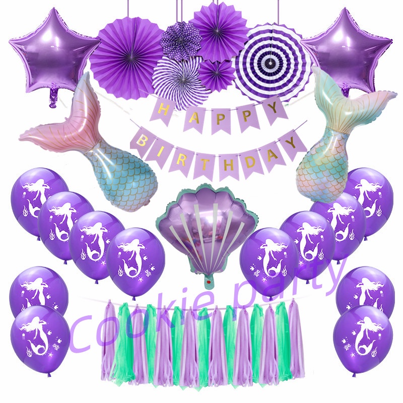 Mermaid Theme Balloon Confetti Balloon Mermaid Tail Shell Film Balloon ...