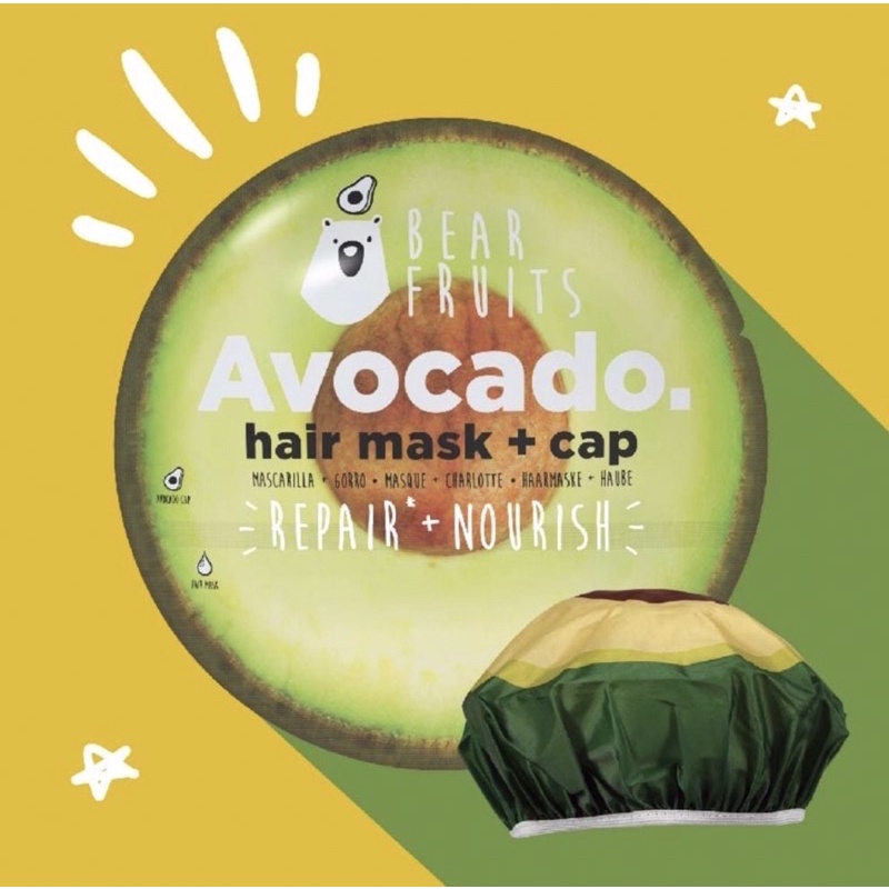 Bear Fruits Hair Mask with Cute Hair Cap (Avocado, Coconut, Grapefruit, Strawberry Variants