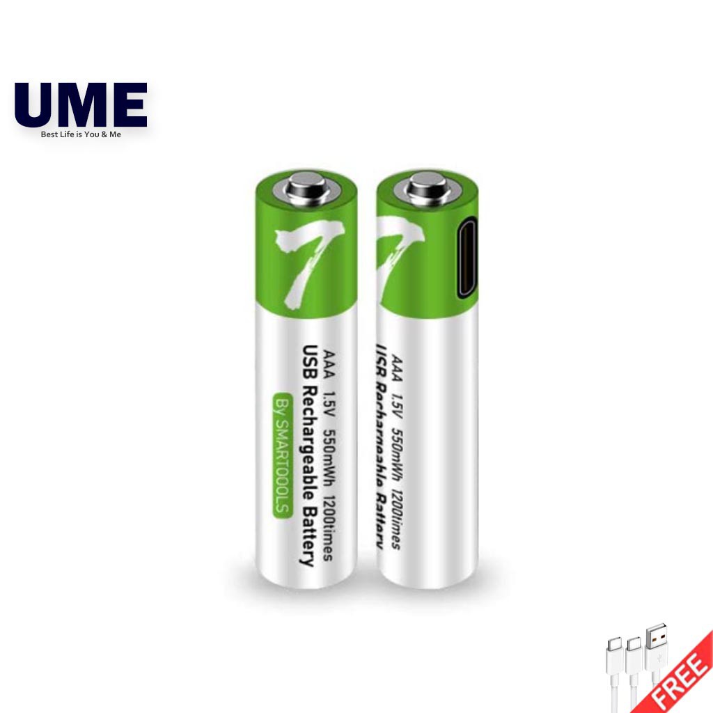 2 PCS, USB AAA Size Battery 1.5V 550mWh LiIon TypeC Rechargeable