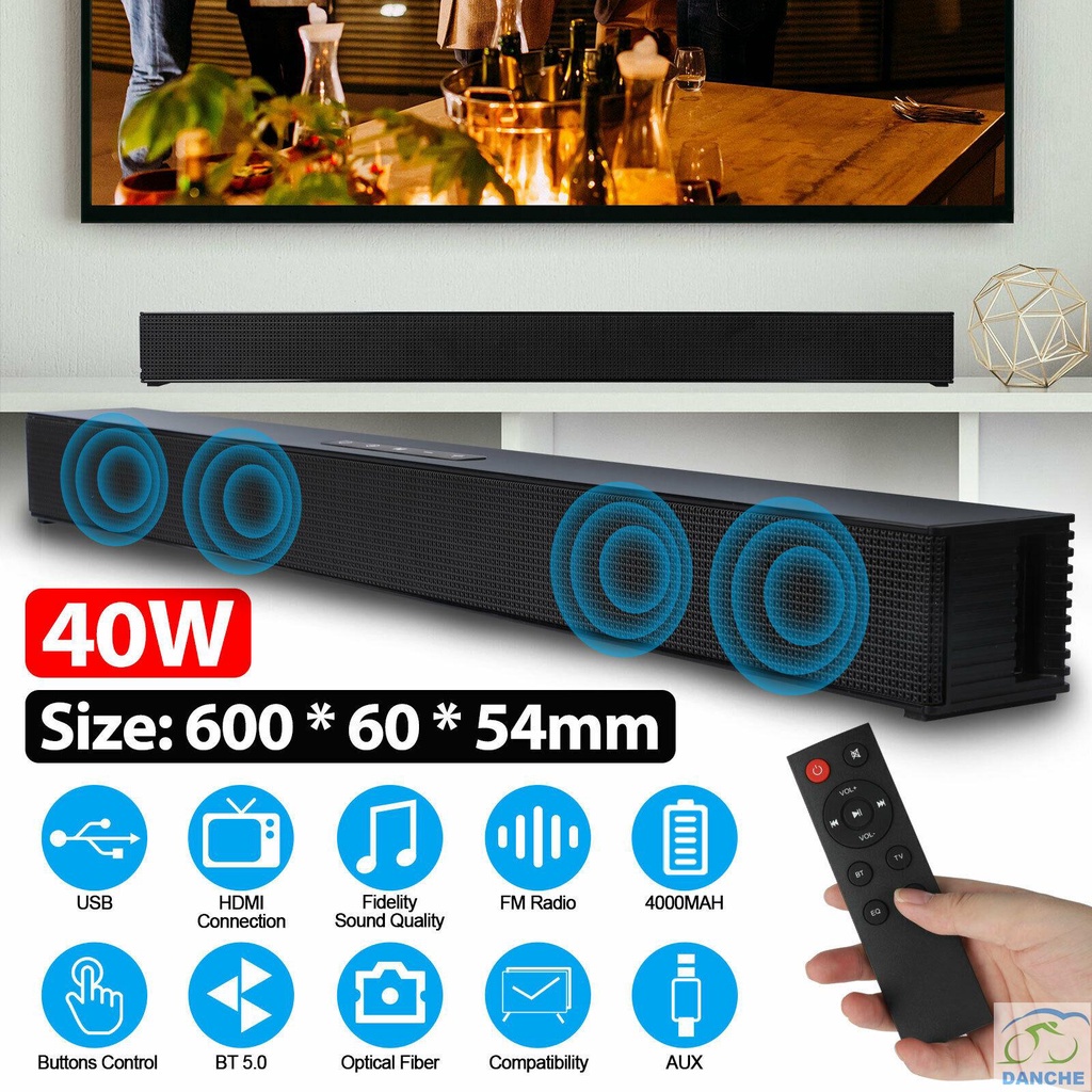 Soundbar TV Speaker Wired & Wireless Home Theater 40W Bluetooth 5.0