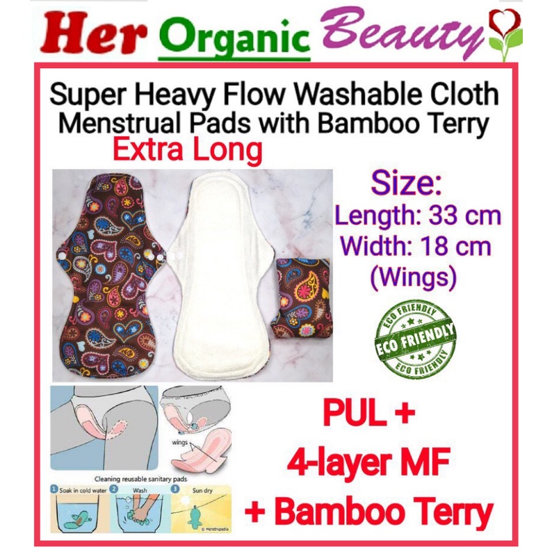 Super Heavy Flow (BAMBOO TERRY) Extra Long Washable Cloth Menstrual Mama Pads  Feminine EcoFriendly