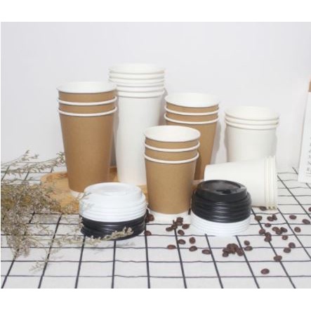 25pcs Double Wall Coffee Paper Cups with lid (Optional) thick milk tea ...