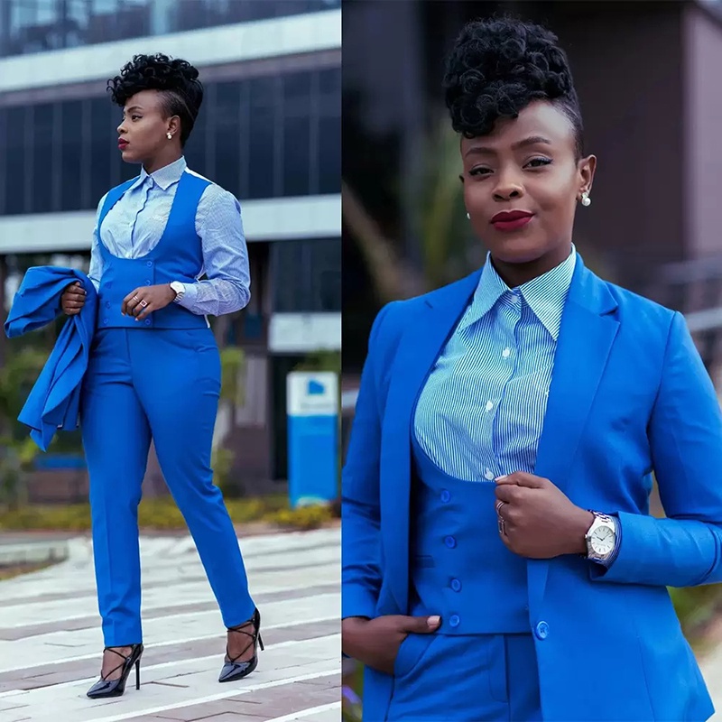 Light Blue 3-piece Pantsuit for Women, Blue Blazer Trouser Suit