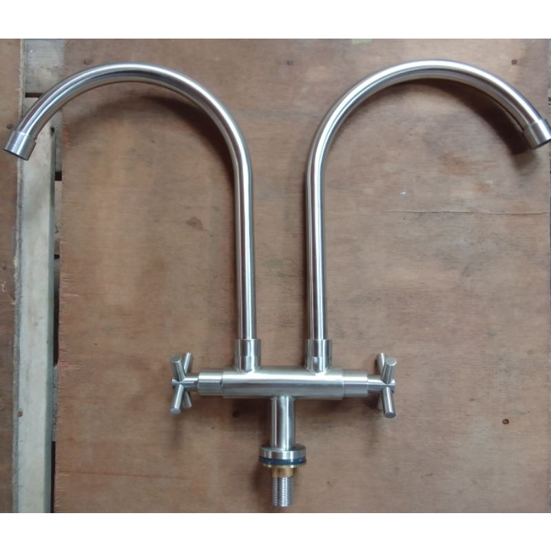 DUAL SPOUT KITCHEN FAUCET CROSS HANDLE ROSCO SS304 RO-1886 GRIPO PANG ...