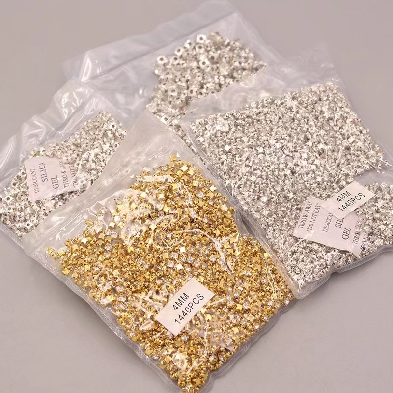 Round Hole-Stitched Rhinestone Single Claw Diamond Four-Legged White ...