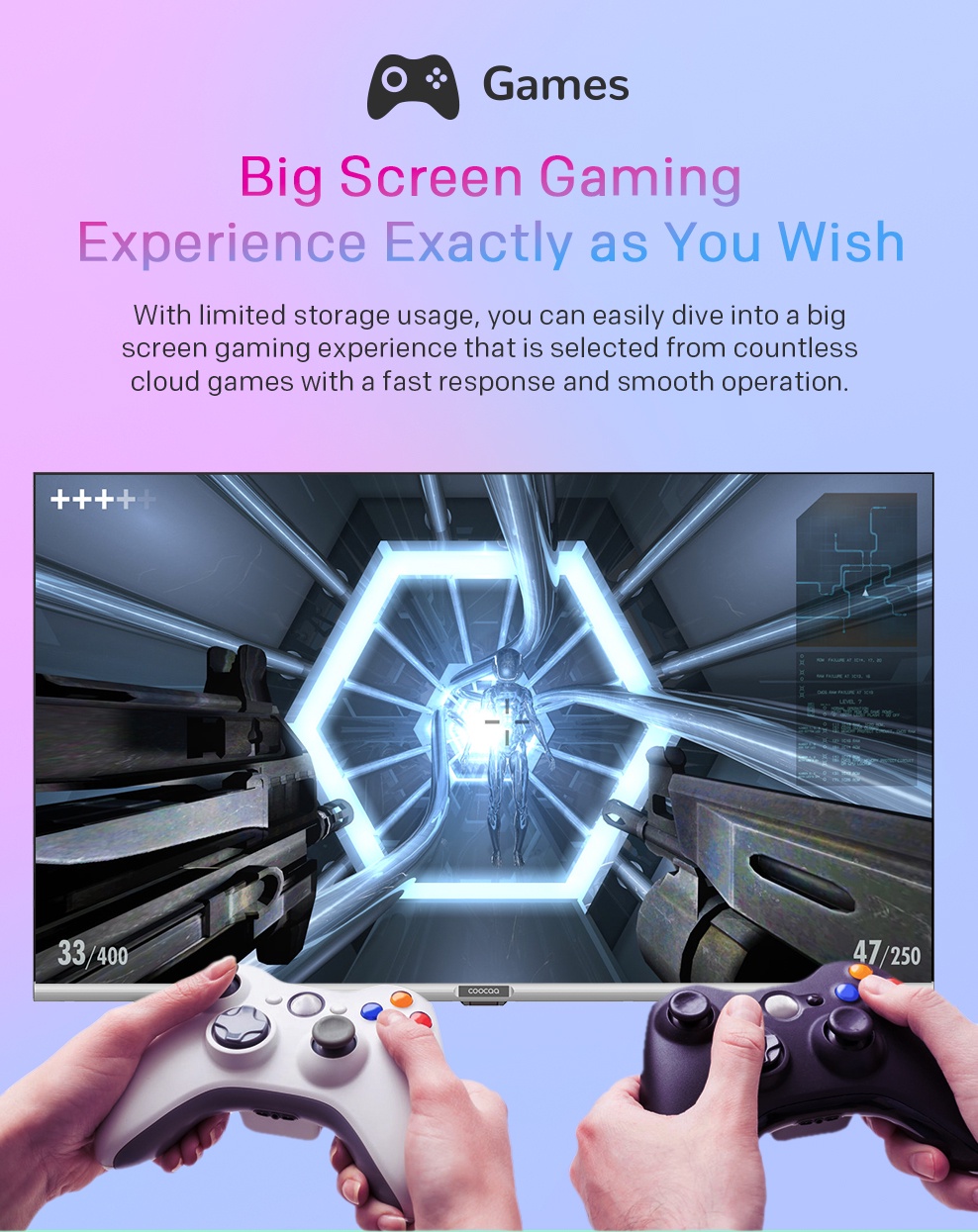 COOCAA 32 Inch Smart TV, Eye Protection Settings, Boundless Screen (32S3U) w/ wall bracket