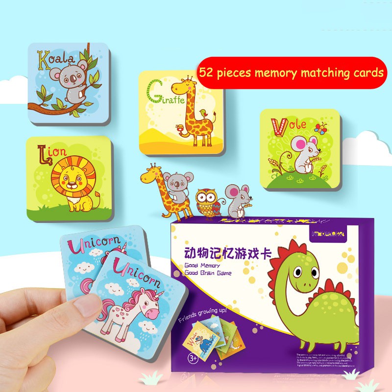 52 Pieces Alphabets and Animals Shape Learning Memory Matching Cards ...
