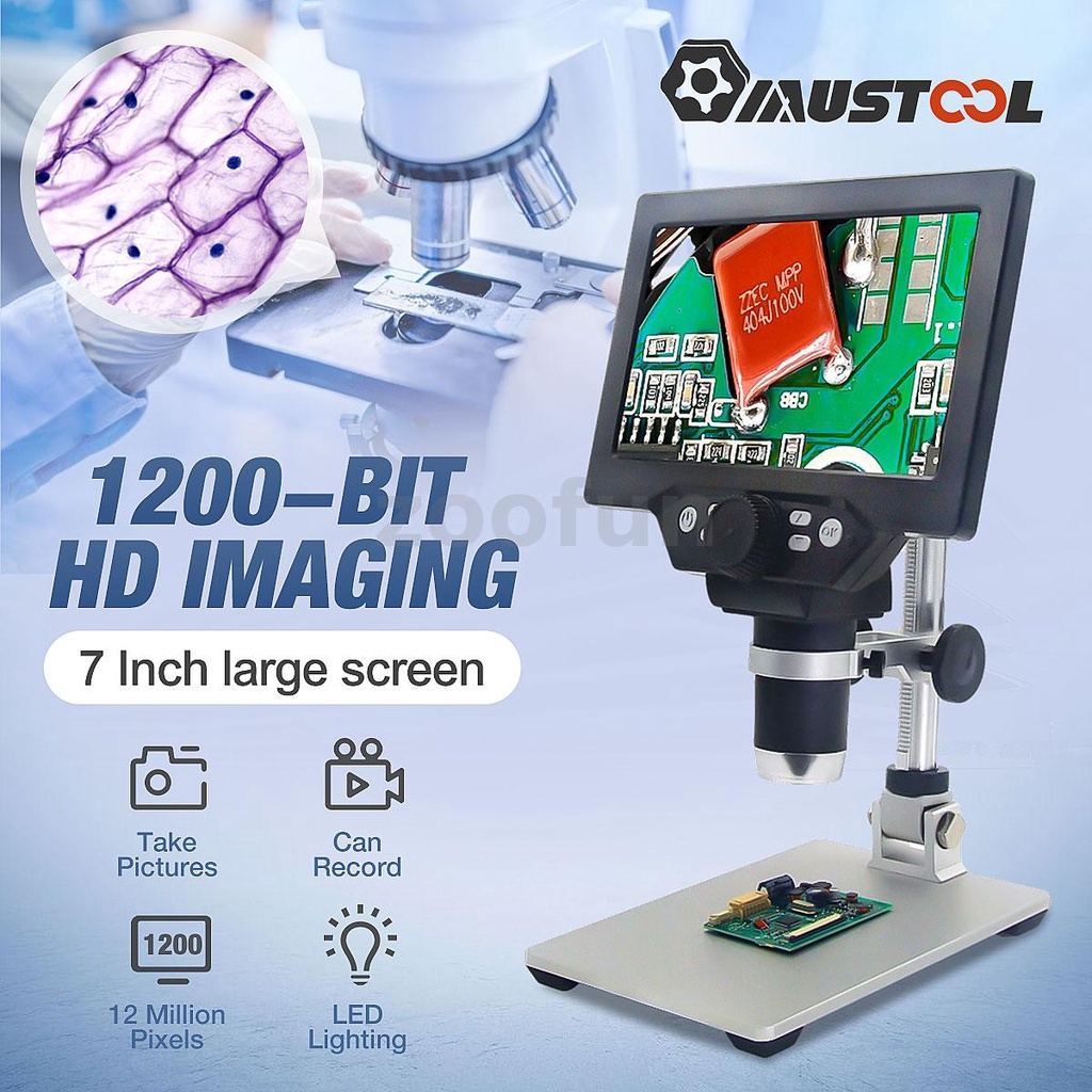 MUSTOOL G1200 Digital Electronic Microscope 12MP 7 Inch Large Color ...