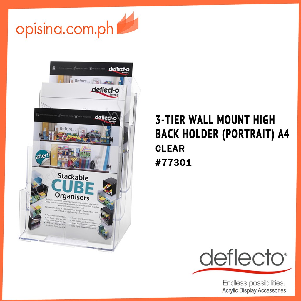 DEFLECTO ACRYLIC DISPLAY 3-TIER WALL MOUNT HIGH BACK HOLDER (PORTRAIT ...