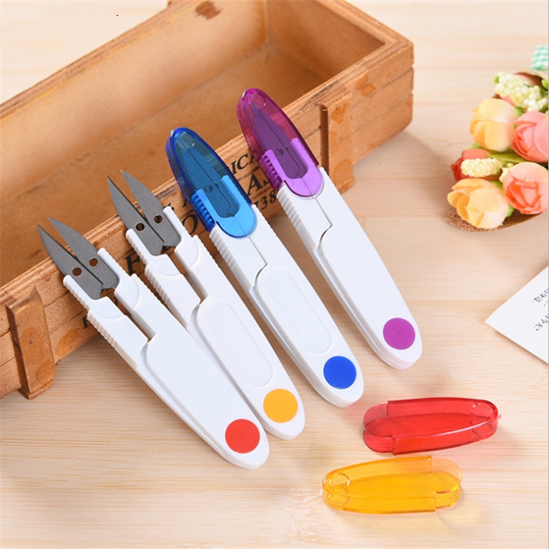 1pc Mini Spring U Shape Scissor Plastic Handle Safety Cover Sewing ...