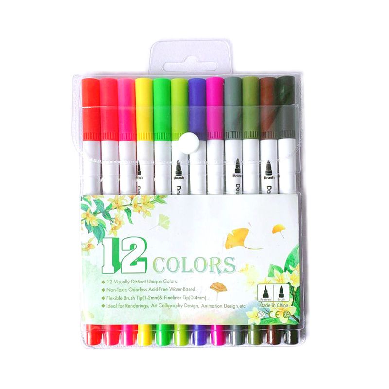 12 PCS/LOT Double-head Marker Pens Paint brush Drawing hook line pens ...