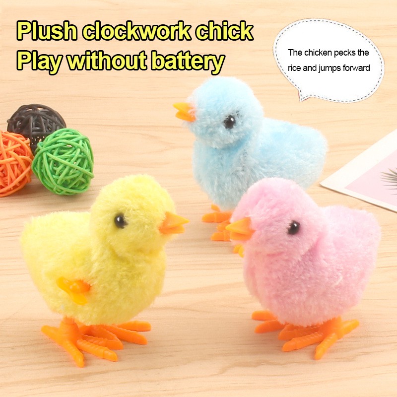 Cute Plush Wind Up Chicken Kids Educational Hopping Jumping Toy