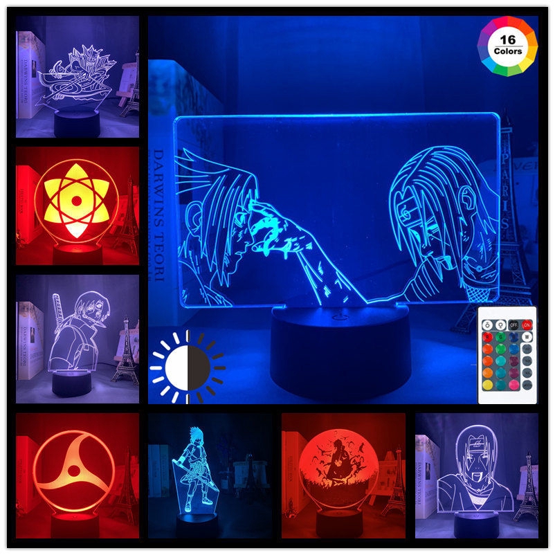 Anime Night Light – Uchiha Itachi & Sasuke Figure LED Lamp, Acrylic & Wood, Invisible Pattern, Touch/USB/Battery Powered, Ideal Bedroom Decor Or Gift For Fans
